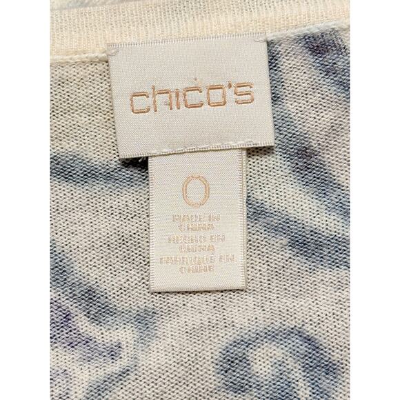 Chico's V-Neck Printed Elbow Sleeve Sweater, Size 0 - Picture 3 of 3